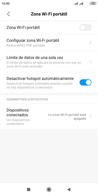 Pulsa Configurar zona Wi-Fi portátil.