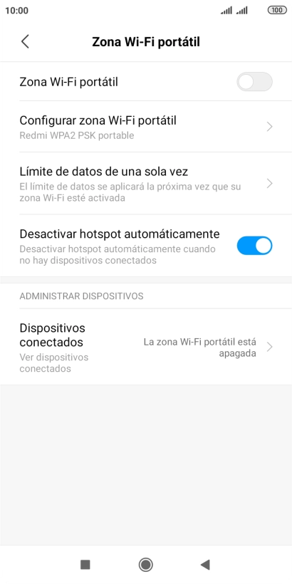 Pulsa Configurar zona Wi-Fi portátil.