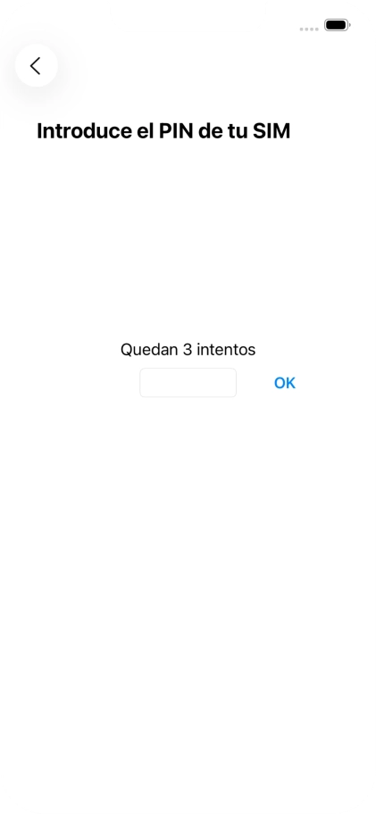 Si es necesario desbloquear la tarjeta SIM, introduce el código PIN y pulsa OK. Si es necesario desbloquear la tarjeta SIM, introduce el código PIN y pulsa OK.