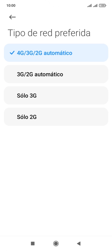 Pulsa el tipo de red deseado.