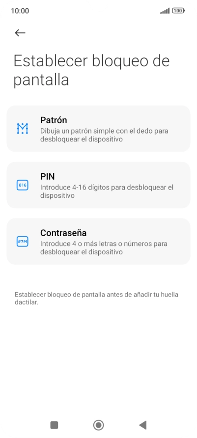 Pulsa el código de seguridad deseado.