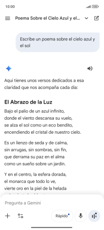 A Gemini le puedes pedir que genere un texto a partir de una descripción tuya. A Gemini le puedes pedir que genere un texto a partir de una descripción tuya.