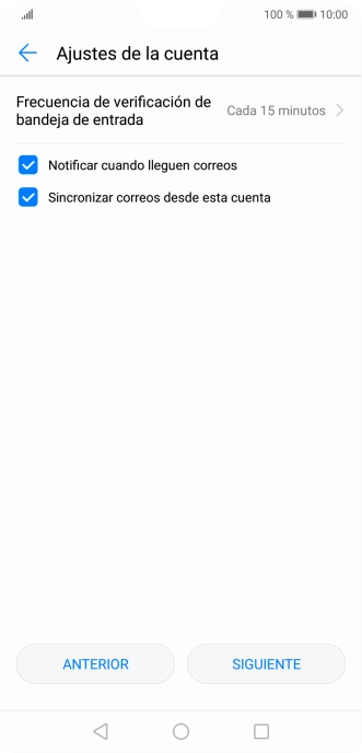 Pulsa Frecuencia de verificación de bandeja de entrada. Pulsa Frecuencia de verificación de bandeja de entrada.