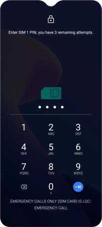 Si tu tarjeta SIM está bloqueada, introduce el código PIN y pulsa la flecha hacia la derecha. Si tu tarjeta SIM está bloqueada, introduce el código PIN y pulsa la flecha hacia la derecha.