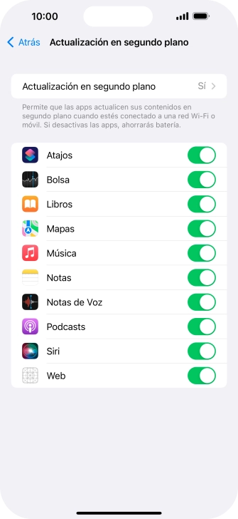 Pulsa Actualización en segundo plano.