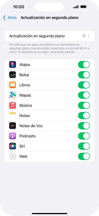 Pulsa Actualización en segundo plano.