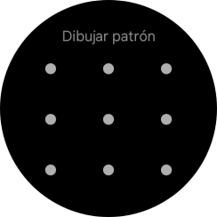 Arrastra el dedo sobre la pantalla para unir por lo menos cuatro puntos y sigue las indicaciones de la pantalla para crear un patrón como código de seguridad. Arrastra el dedo sobre la pantalla para unir por lo menos cuatro puntos y sigue las indicaciones de la pantalla para crear un patrón como código de seguridad.