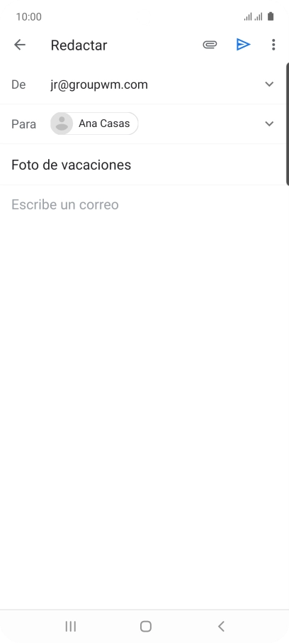 Pulsa en el campo de escritura y escribe el texto del correo electrónico. Pulsa en el campo de escritura y escribe el texto del correo electrónico.
