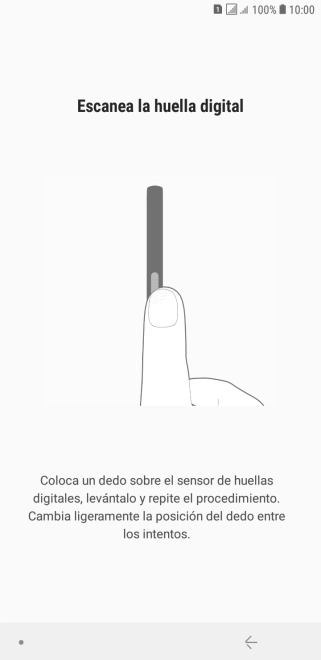 Sigue las indicaciones de la pantalla para crear una huella digital como código de seguridad. Sigue las indicaciones de la pantalla para crear una huella digital como código de seguridad.