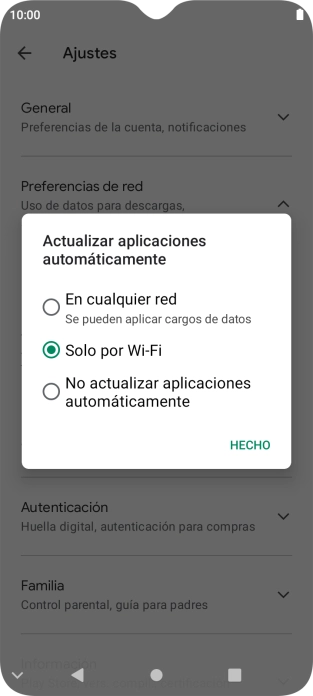 Para activar la actualización automática de apps utilizando la red móvil, pulsa En cualquier red. Para activar la actualización automática de apps utilizando la red móvil, pulsa En cualquier red.