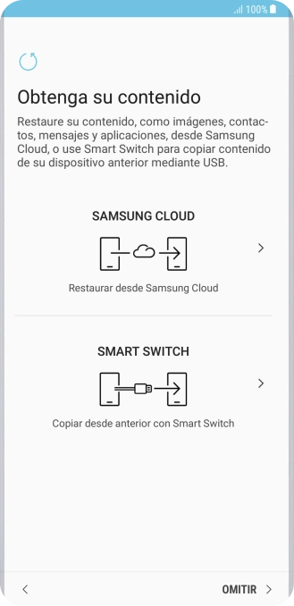 Puedes transferir el contenido de otro teléfono cuando activas tu teléfono por primera vez y cuando lo has restablecido. Cuando aparezca en la pantalla del teléfono esta imagen, ya está listo para la transmisión del contenido del otro teléfono.