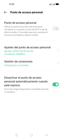 Pulsa Ajustes del punto de acceso personal. Pulsa Ajustes del punto de acceso personal.