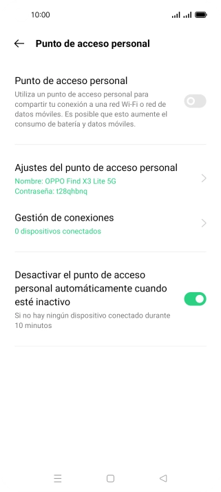 Pulsa Ajustes del punto de acceso personal. Pulsa Ajustes del punto de acceso personal.
