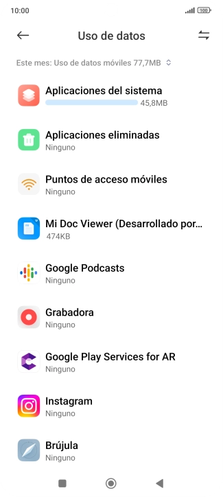 El consumo total de datos del período seleccionado aparece ahora en la pantalla. El consumo total de datos del período seleccionado aparece ahora en la pantalla.
