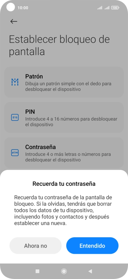 Pulsa Entendido y sigue las indicaciones de la pantalla para crear un código de seguridad del teléfono adicional. Pulsa Entendido y sigue las indicaciones de la pantalla para crear un código de seguridad del teléfono adicional.