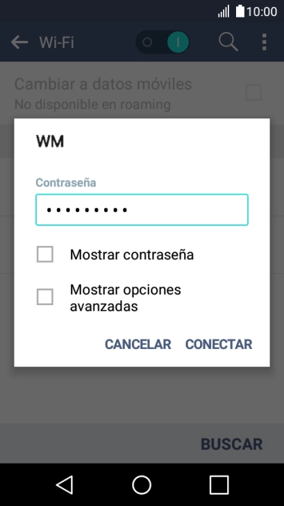 Introduce la contraseña de la red wifi y pulsa CONECTAR. Introduce la contraseña de la red wifi y pulsa CONECTAR.