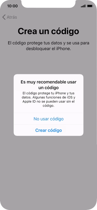 Si desactivas la función, pulsa No usar código. Si desactivas la función, pulsa No usar código.