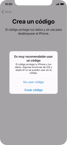 Si desactivas la función, pulsa No usar código. Si desactivas la función, pulsa No usar código.