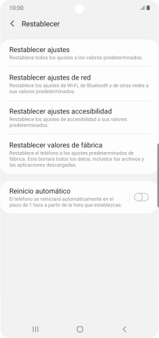 Pulsa Restablecer valores de fábrica.