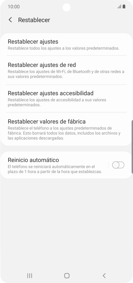 Pulsa Restablecer valores de fábrica.