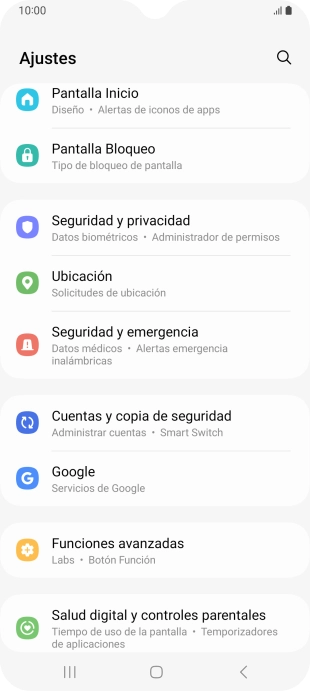 Pulsa Cuentas y copia de seguridad.