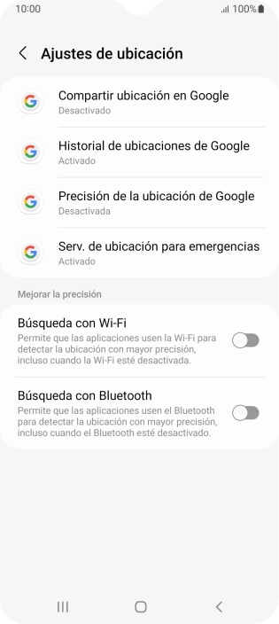 Pulsa Precisión de la ubicación de Google. Pulsa Precisión de la ubicación de Google.
