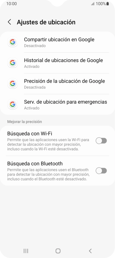 Pulsa Precisión de la ubicación de Google. Pulsa Precisión de la ubicación de Google.