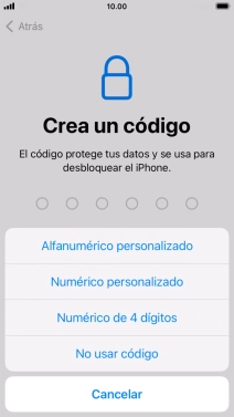 Sigue las indicaciones de la pantalla para activar el uso del código de seguridad o pulsa No usar código.
