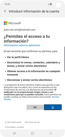 Si aparece en la pantalla esta imagen, tu cuenta de correo electrónico ha sido reconocida y configurada automáticamente. Sigue las indicaciones de la pantalla para introducir más información y terminar la configuración. Si aparece en la pantalla esta imagen, tu cuenta de correo electrónico ha sido reconocida y configurada automáticamente. Sigue las indicaciones de la pantalla para introducir más información y terminar la configuración.