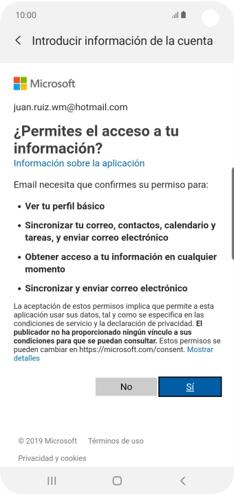 Si aparece en la pantalla esta imagen, tu cuenta de correo electrónico ha sido reconocida y configurada automáticamente. Sigue las indicaciones de la pantalla para introducir más información y terminar la configuración. Si aparece en la pantalla esta imagen, tu cuenta de correo electrónico ha sido reconocida y configurada automáticamente. Sigue las indicaciones de la pantalla para introducir más información y terminar la configuración.
