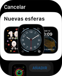 Gira la Digital Crown para ver las esferas que deseas añadir. Gira la Digital Crown para ver las esferas que deseas añadir.