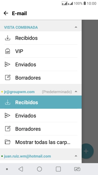 Pulsa Recibidos bajo la cuenta de correo electrónico deseada. Pulsa Recibidos bajo la cuenta de correo electrónico deseada.