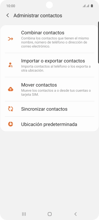 Pulsa Importar o exportar contactos. Pulsa Importar o exportar contactos.