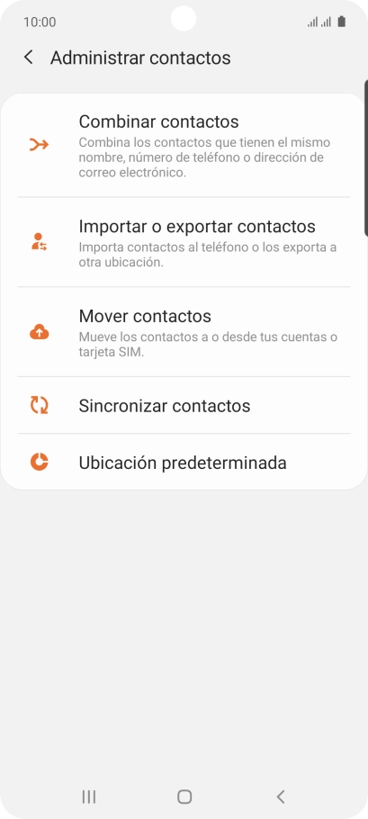 Pulsa Importar o exportar contactos. Pulsa Importar o exportar contactos.