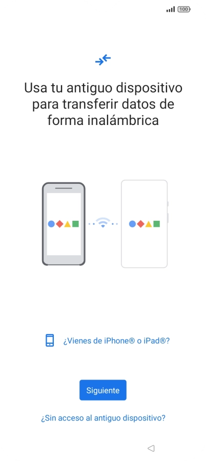 Sigue las indicaciones de la pantalla para transferir contenido desde otro teléfono. Sigue las indicaciones de la pantalla para transferir contenido desde otro teléfono.