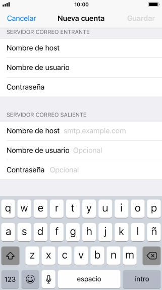 Pulsa Nombre de host e introduce smtp.vodafone.es. Pulsa Nombre de host e introduce smtp.vodafone.es.