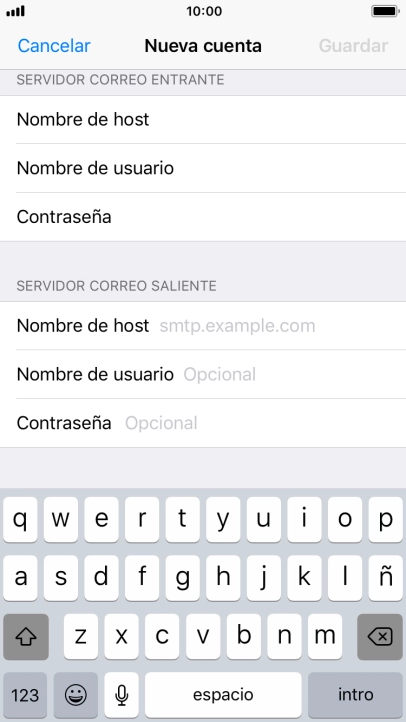 Pulsa Nombre de host e introduce smtp.vodafone.es. Pulsa Nombre de host e introduce smtp.vodafone.es.