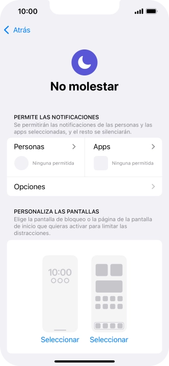 Pulsa Personas y sigue las indicaciones de la pantalla para seleccionar de qué contactos quieres recibir llamadas y notificaciones cuando No molestar está activado.