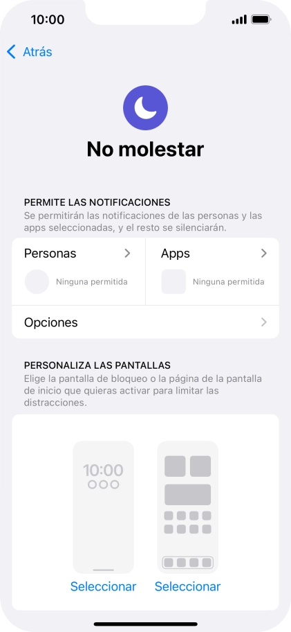 Pulsa Personas y sigue las indicaciones de la pantalla para seleccionar de qué contactos quieres recibir llamadas y notificaciones cuando No molestar está activado.