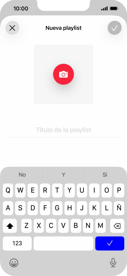 Pulsa en el campo de escritura e introduce el nombre de la lista de reproducción. Pulsa en el campo de escritura e introduce el nombre de la lista de reproducción.