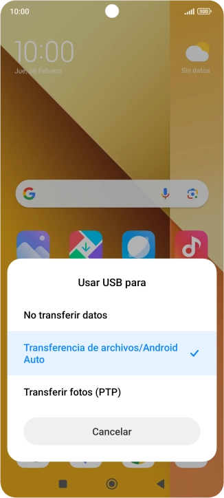 Pulsa Transferencia de archivos/Android Auto. Pulsa Transferencia de archivos/Android Auto.