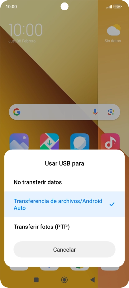 Pulsa Transferencia de archivos/Android Auto. Pulsa Transferencia de archivos/Android Auto.