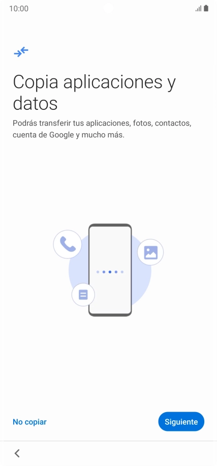 Puedes transferir el contenido de otro teléfono cuando activas tu teléfono por primera vez y cuando lo has restablecido. Cuando aparezca en la pantalla del teléfono esta imagen, ya está listo para la transmisión del contenido del otro teléfono. Puedes transferir el contenido de otro teléfono cuando activas tu teléfono por primera vez y cuando lo has restablecido. Cuando aparezca en la pantalla del teléfono esta imagen, ya está listo para la transmisión del contenido del otro teléfono.