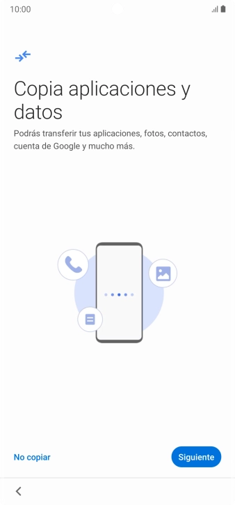 Puedes transferir el contenido de otro teléfono cuando activas tu teléfono por primera vez y cuando lo has restablecido. Cuando aparezca en la pantalla del teléfono esta imagen, ya está listo para la transmisión del contenido del otro teléfono. Puedes transferir el contenido de otro teléfono cuando activas tu teléfono por primera vez y cuando lo has restablecido. Cuando aparezca en la pantalla del teléfono esta imagen, ya está listo para la transmisión del contenido del otro teléfono.