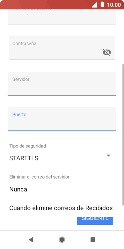 Pulsa Nunca para conservar los correos electrónicos en el servidor cuando los borras del teléfono. Pulsa Nunca para conservar los correos electrónicos en el servidor cuando los borras del teléfono.