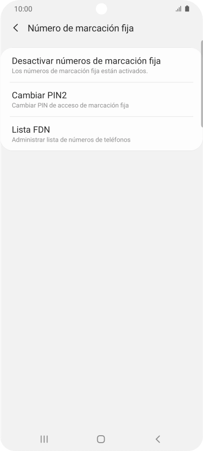 Pulsa Desactivar números de marcación fija.