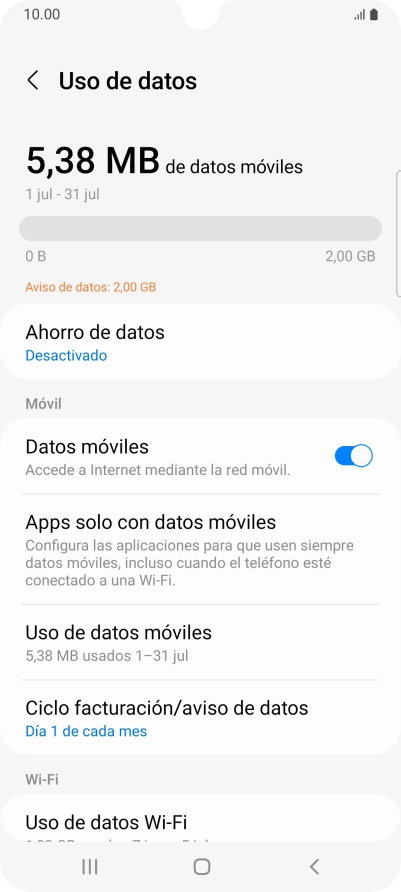 El consumo total de datos se visualiza ahora en la pantalla. El consumo total de datos se visualiza ahora en la pantalla.