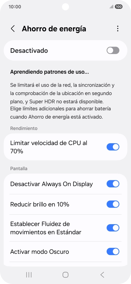 Pulsa el indicador junto a los ajustes deseados para activarlos o desactivarlos. Pulsa el indicador junto a los ajustes deseados para activarlos o desactivarlos.