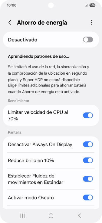 Pulsa el indicador junto a los ajustes deseados para activarlos o desactivarlos. Pulsa el indicador junto a los ajustes deseados para activarlos o desactivarlos.
