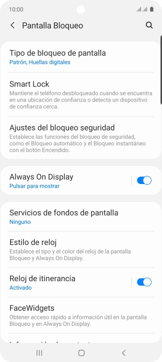 Pulsa Tipo de bloqueo de pantalla e introduce el código de seguridad actual. Pulsa Tipo de bloqueo de pantalla e introduce el código de seguridad actual.